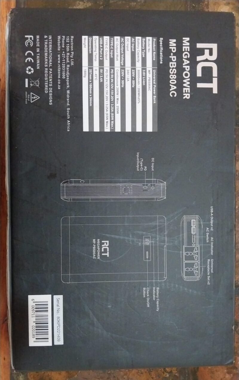 RCT Mega Power AC80 Backup Power Bank (80 000Mah) - Image 6